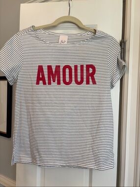 Cinq a Sept Striped 'AMOUR' Graphic Tee - Red & White